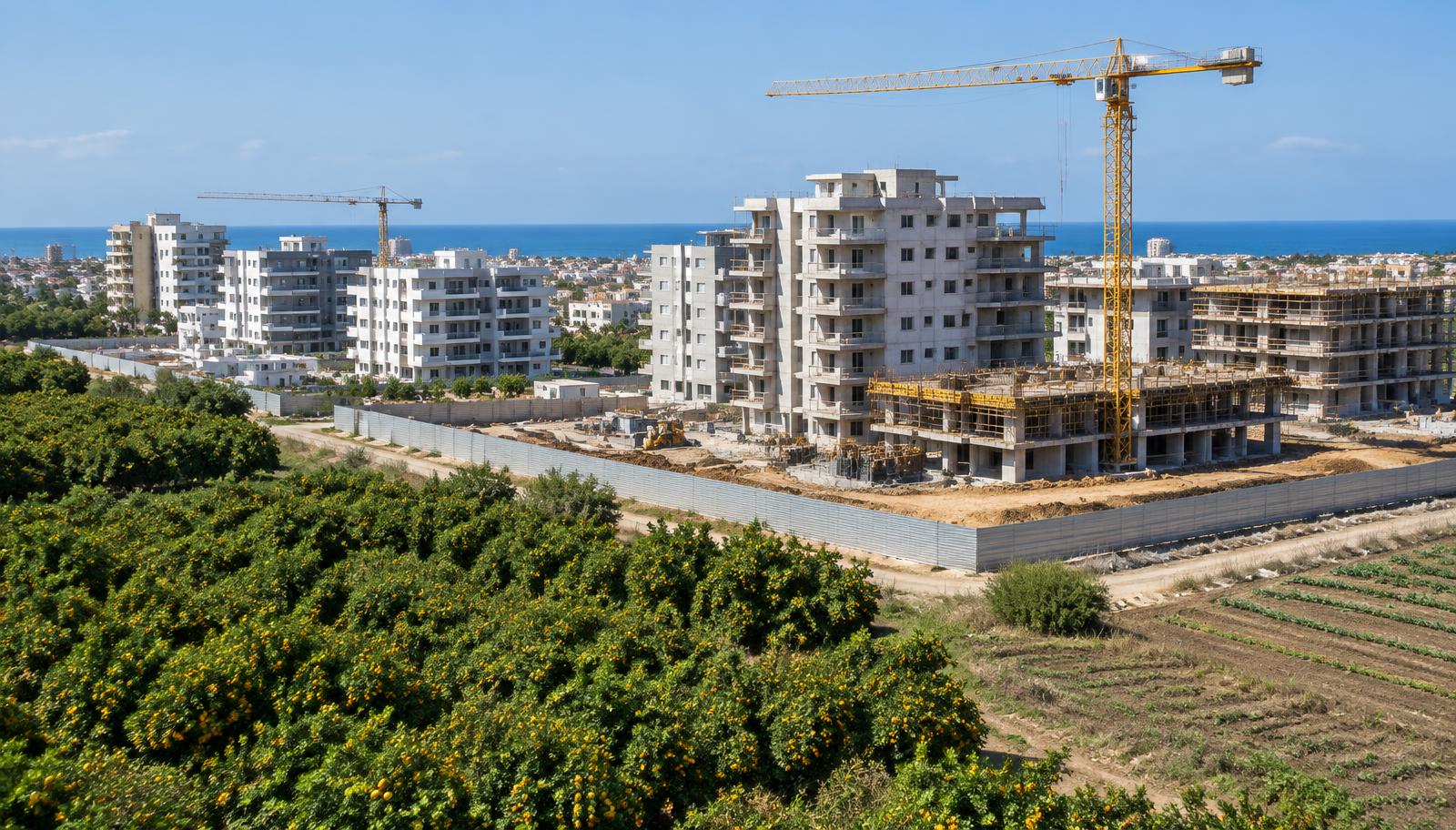 שכונה חדשה בבנייה באזור חדרה עם גדר איסכורית